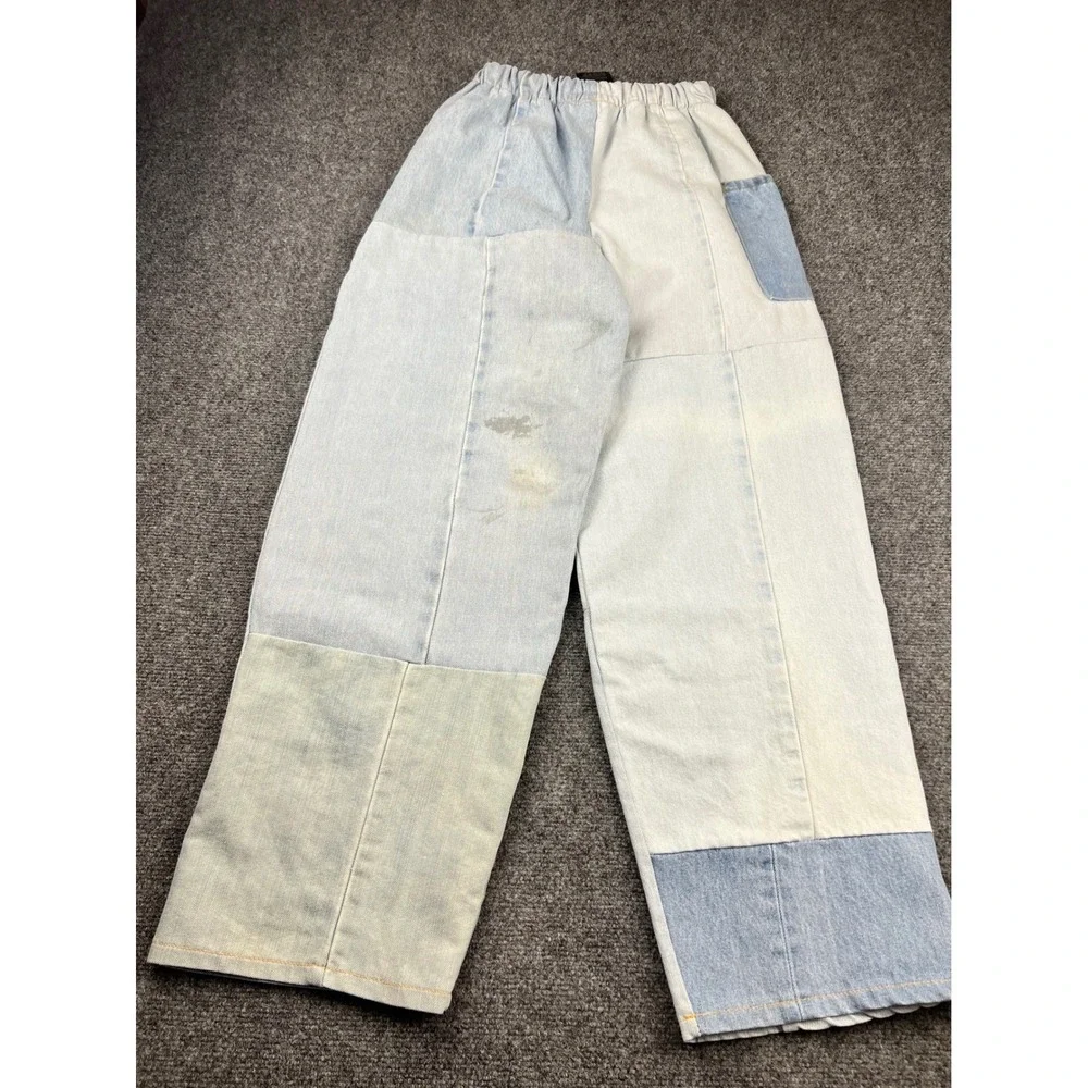 Patchwork Wide Leg Denim Pants Urban‎ Renewal Reworked Drawstring Streetwear S/M